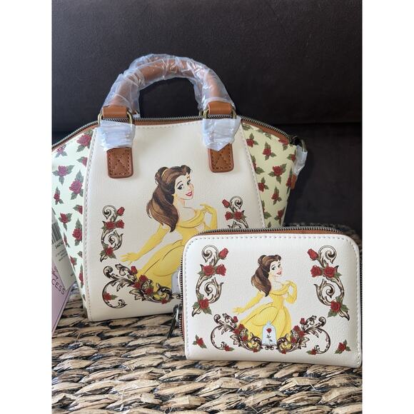 NEW Loungefly Disney Beauty And The Beast Belle Red Roses Mini Satchel Wallet! - Picture 1 of 7
